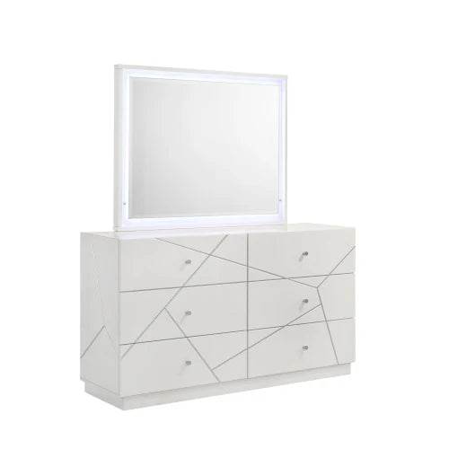 Queen 5-Piece Bedroom Set – Modern Design with Lacquer Finish, Geometric Accents, and LED Lighting - Sleep Galleria
