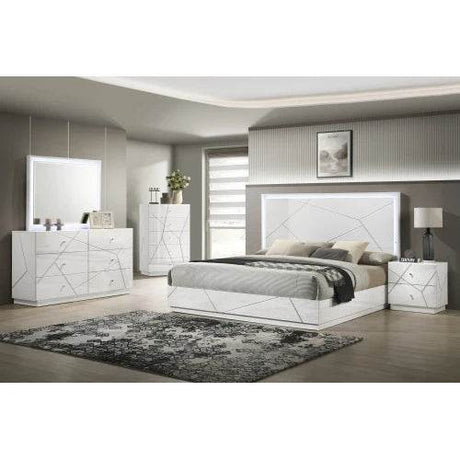 Queen 5 - Piece Bedroom Set – Modern Design with Lacquer Finish, Geometric Accents, and LED Lighting - Sleep Galleria - Sleep Galleria