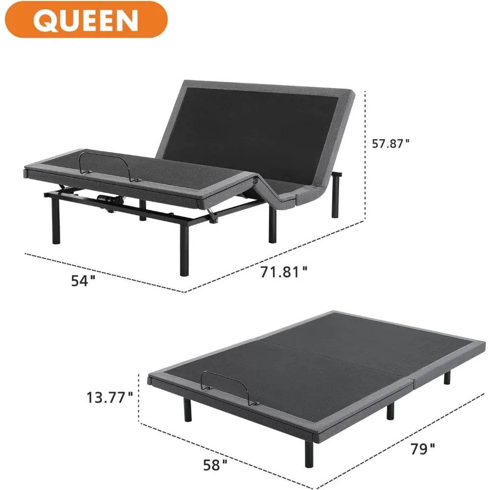 Queen Adjustable Bed Frame, Ergonomic Electric Bed Base with Wireless Remote and 2 USB Ports, Head and Foot Incline - Sleep Galleria - Sleep Galleria