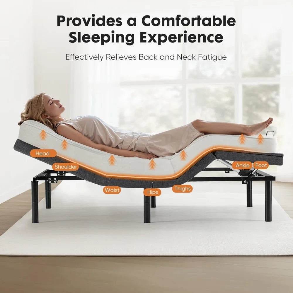 Queen Adjustable Bed Frame, Ergonomic Electric Bed Base with Wireless Remote and 2 USB Ports, Head and Foot Incline - Sleep Galleria - Sleep Galleria