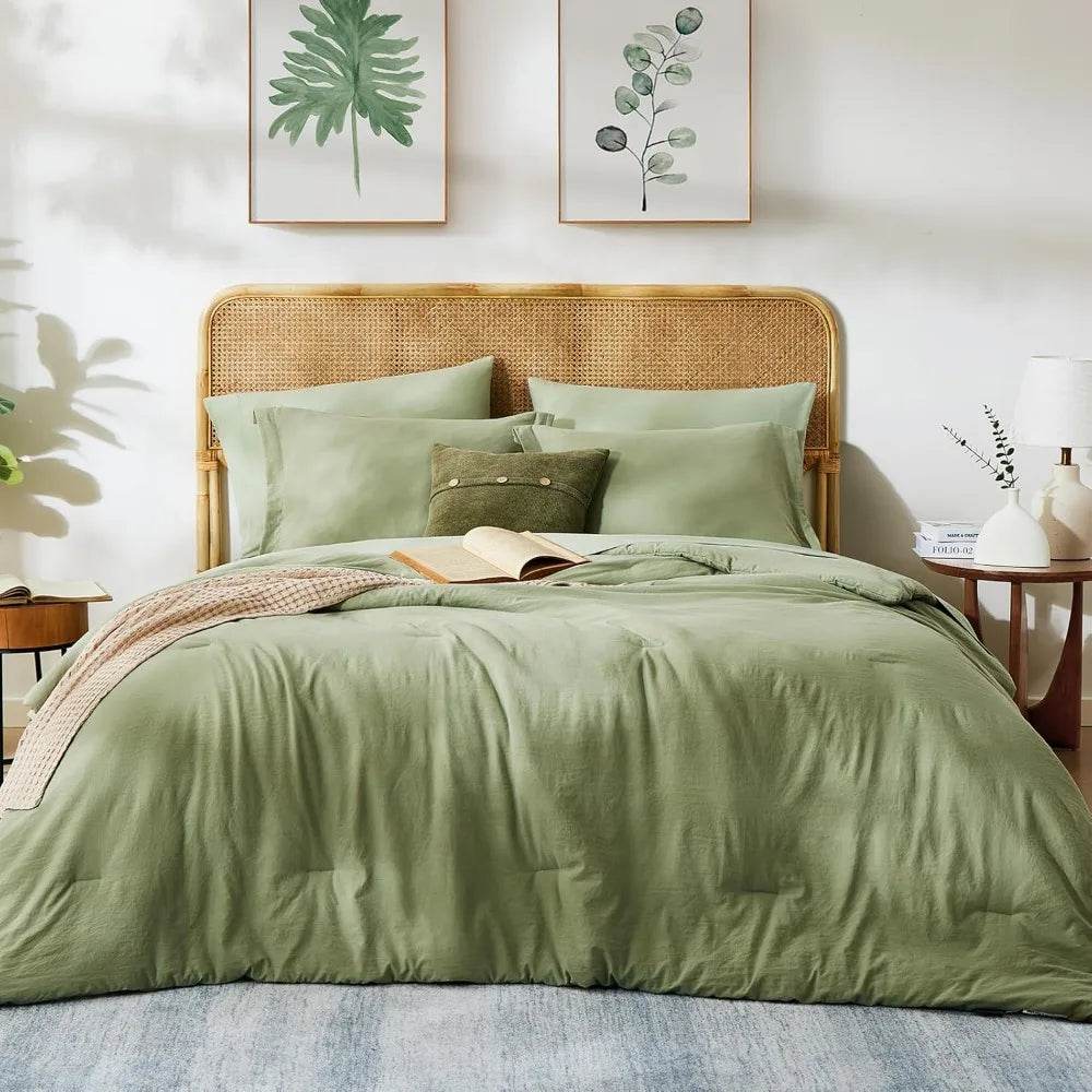 Queen Comforter Set - 7 Pieces Sage Green Soft Bed in a Bag Queen with Fitted Sheet, Flat Sheet, 2 Pillow Shams, and 2 Pillowca - Sleep Galleria - Sleep Galleria
