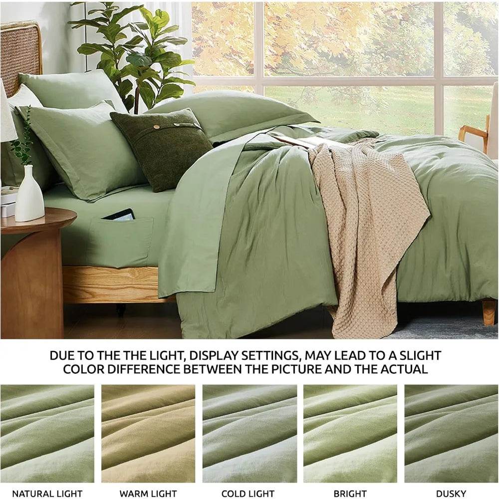 Queen Comforter Set - 7 Pieces Sage Green Soft Bed in a Bag Queen with Fitted Sheet, Flat Sheet, 2 Pillow Shams, and 2 Pillowca - Sleep Galleria - Sleep Galleria
