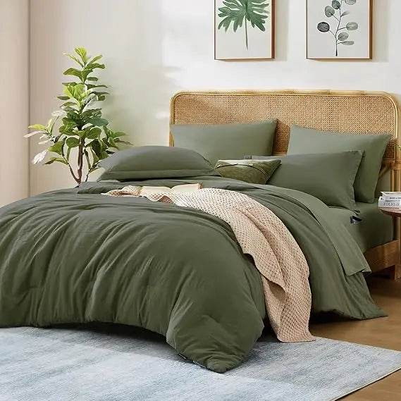 Queen Comforter Set - 7 Pieces Sage Green Soft Bed in a Bag Queen with Fitted Sheet, Flat Sheet, 2 Pillow Shams, and 2 Pillowca - Sleep Galleria - Sleep Galleria