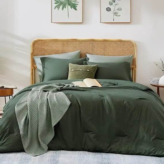 Queen Comforter Set - 7 Pieces Sage Green Soft Bed in a Bag Queen with Fitted Sheet, Flat Sheet, 2 Pillow Shams, and 2 Pillowca - Sleep Galleria - Sleep Galleria