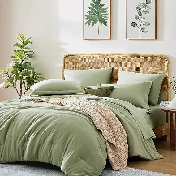 Queen Comforter Set - 7 Pieces Sage Green Soft Bed in a Bag Queen with Fitted Sheet, Flat Sheet, 2 Pillow Shams, and 2 Pillowca - Sleep Galleria - Sleep Galleria
