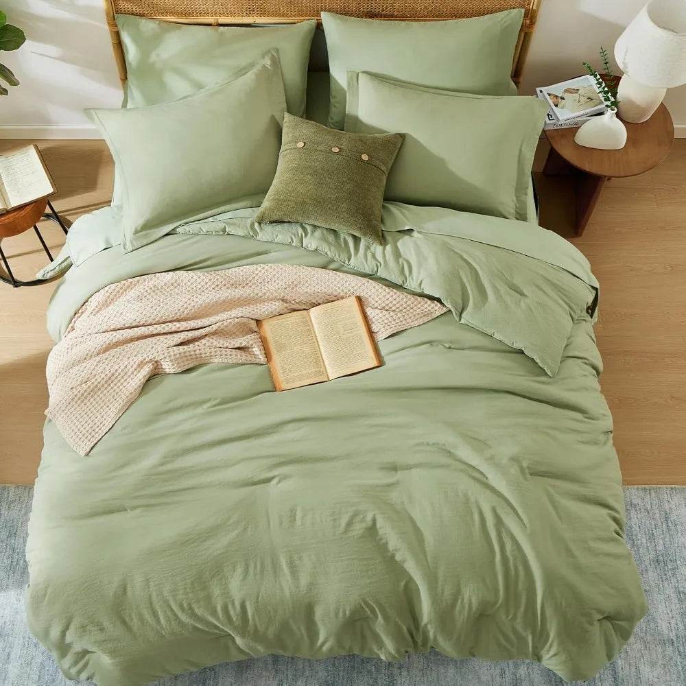 Queen Comforter Set - 7 Pieces Sage Green Soft Bed in a Bag Queen with Fitted Sheet, Flat Sheet, 2 Pillow Shams, and 2 Pillowca - Sleep Galleria - Sleep Galleria