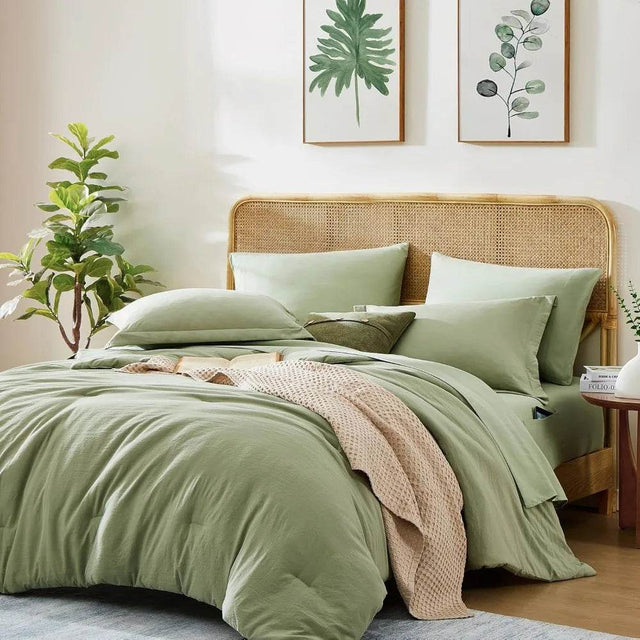 Queen Comforter Set - 7 Pieces Sage Green Soft Bed in a Bag Queen with Fitted Sheet, Flat Sheet, 2 Pillow Shams, and 2 Pillowca - Sleep Galleria - Sleep Galleria