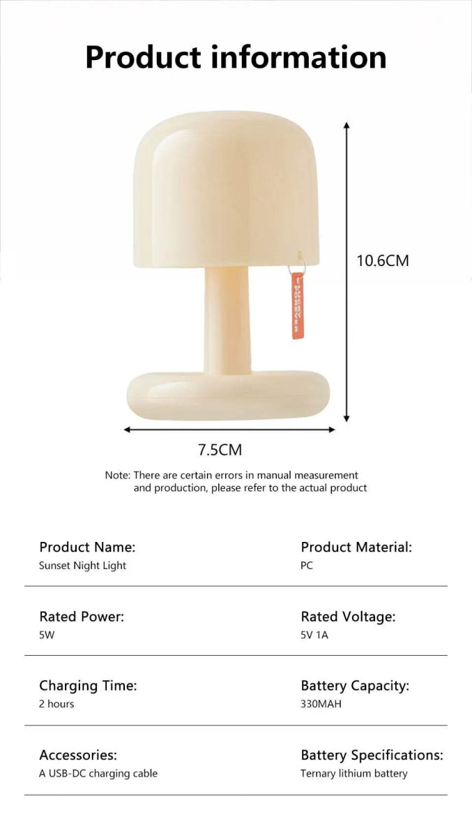 Rechargeable Mushroom Night Light Led Sunset Table Lamp USB Minimalist Desk Bedroom Bar Room Decoration Atmosphere Mood Light - Sleep Galleria - Sleep Galleria
