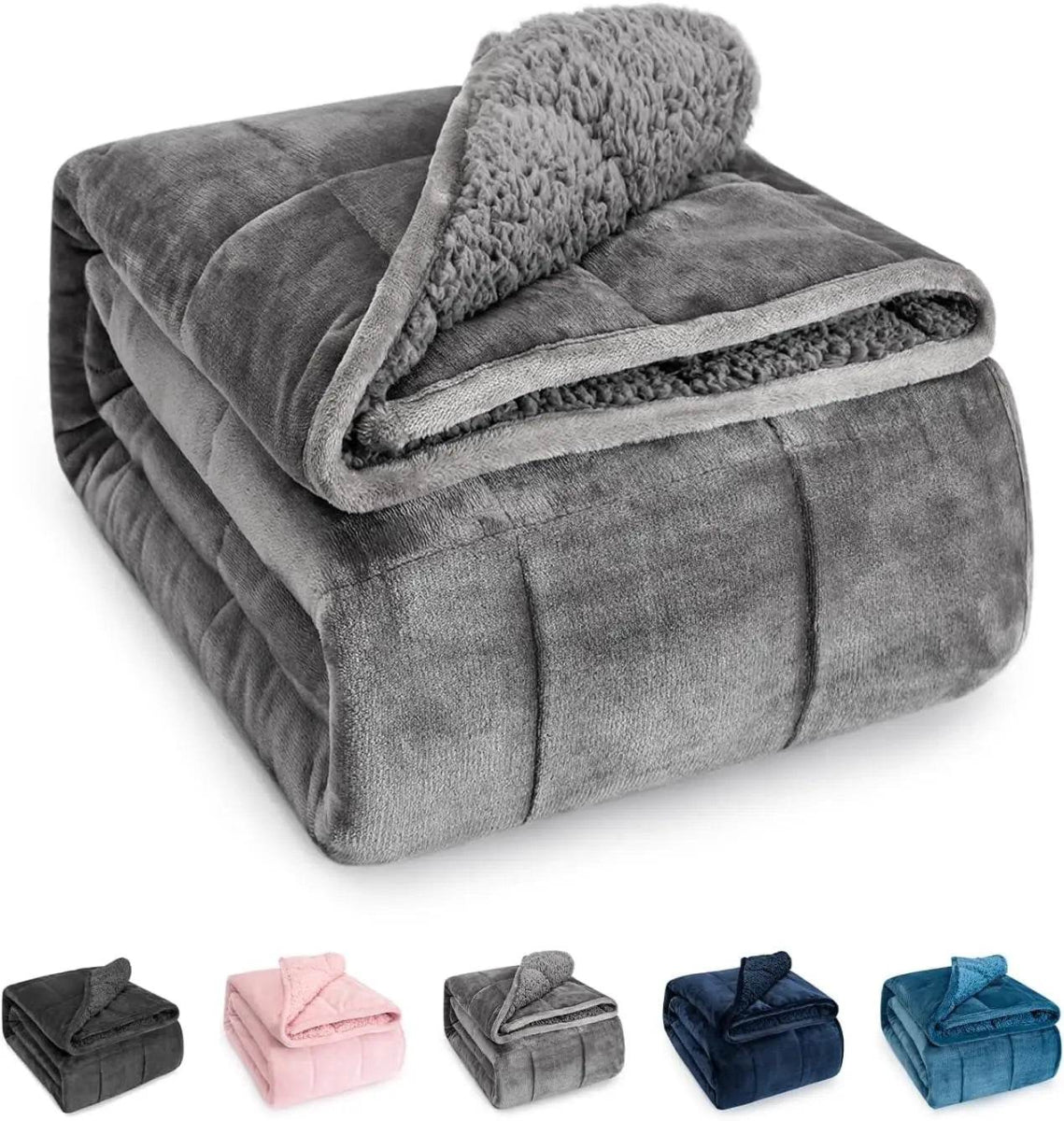 Sherpa Fleece Weighted Blanket for Adult, 15 lbs Heavy Fuzzy Throw Blanket with Soft Plush Flannel, 48x72 Inches Dual Sided Grey - Sleep Galleria - Sleep Galleria
