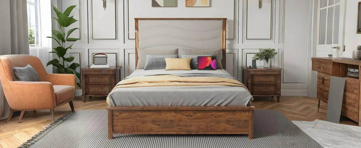 Tall Headboard Queen Bed Frame, Storage&Led Lights & Charging Station, Noise - Free/No Box Spring Needed, Metal Platform Bed Frame - Sleep Galleria - Sleep Galleria