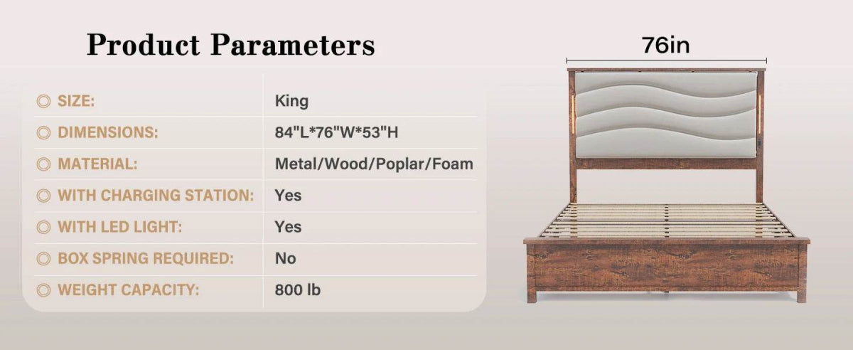 Tall Headboard Queen Bed Frame, Storage&Led Lights & Charging Station, Noise - Free/No Box Spring Needed, Metal Platform Bed Frame - Sleep Galleria - Sleep Galleria