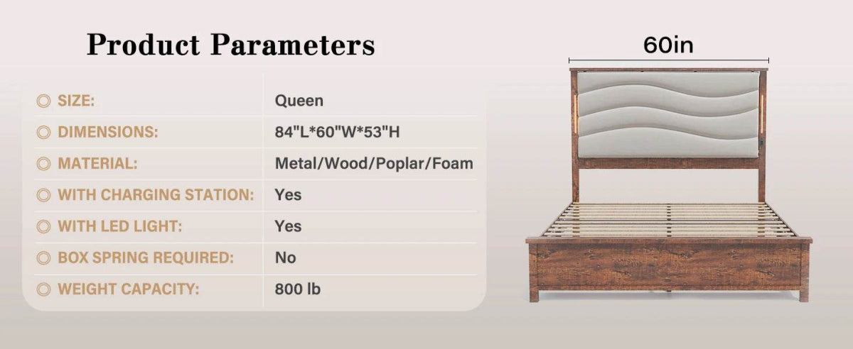 Tall Headboard Queen Bed Frame, Storage&Led Lights & Charging Station, Noise - Free/No Box Spring Needed, Metal Platform Bed Frame - Sleep Galleria - Sleep Galleria