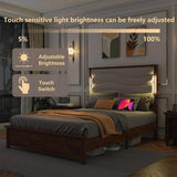 Tall Headboard Queen Bed Frame, Storage&Led Lights & Charging Station, Noise - Free/No Box Spring Needed, Metal Platform Bed Frame - Sleep Galleria - Sleep Galleria