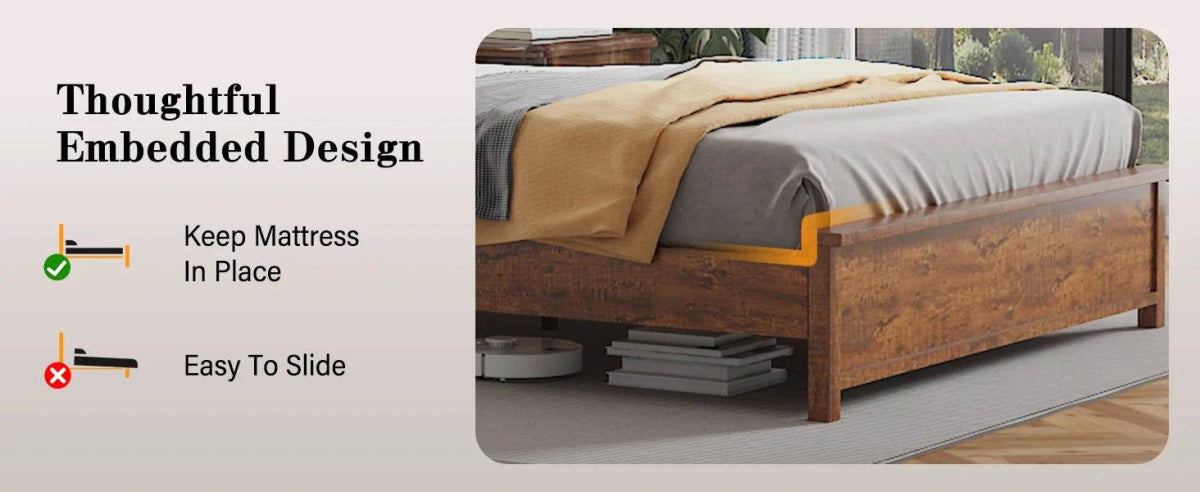 Tall Headboard Queen Bed Frame, Storage&Led Lights & Charging Station, Noise - Free/No Box Spring Needed, Metal Platform Bed Frame - Sleep Galleria - Sleep Galleria