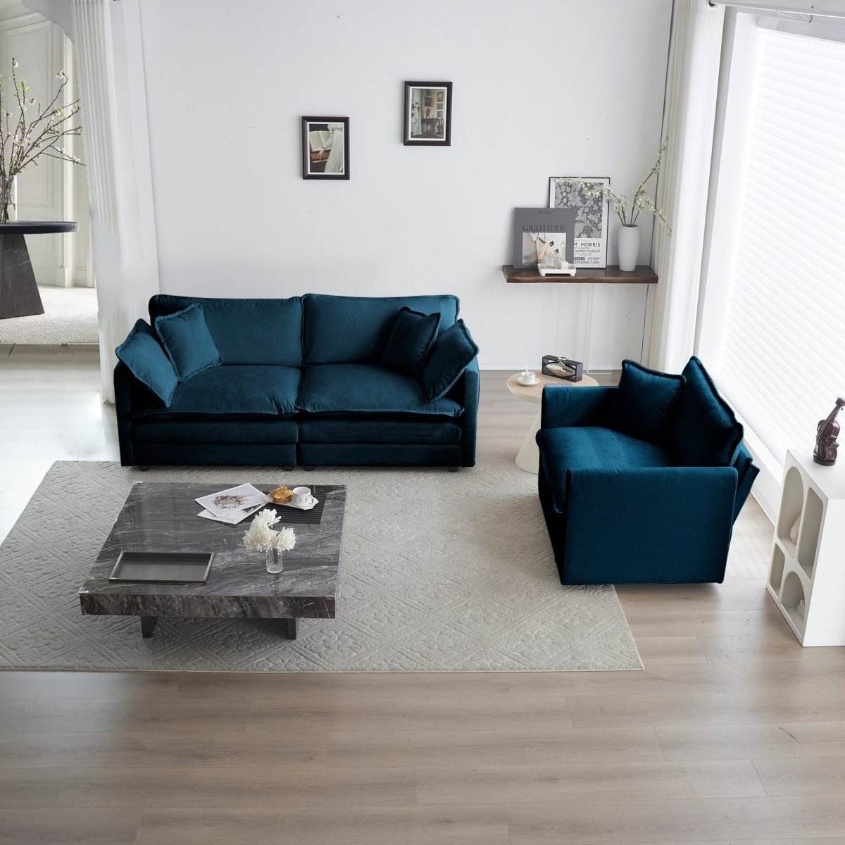 2 - Piece Blue Chenille Upholstered Loveseat And Chair Set - Slumberine - Sleep Galleria