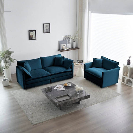 2 - Piece Blue Chenille Upholstered Loveseat And Chair Set - Slumberine - Sleep Galleria