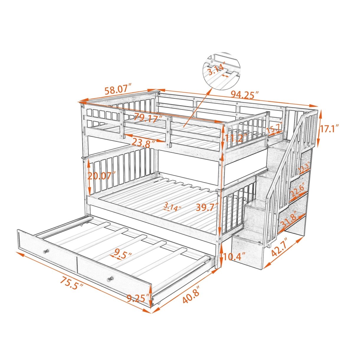 Full Over Full Stairway Bunk Bed With Twin Trundle - Slumberine - Sleep Galleria