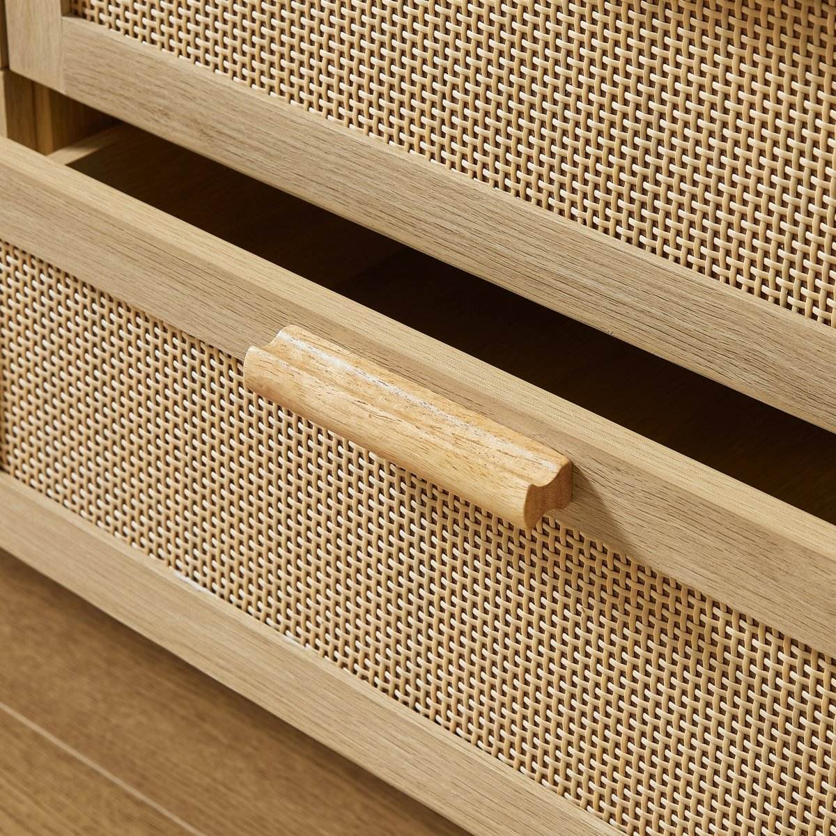 Natural Particleboard Cabinet With Rattan Drawers - Sleep Galleria