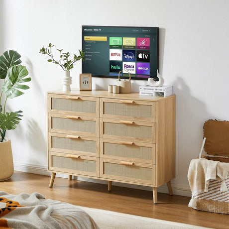 Natural Particleboard Cabinet With Rattan Drawers - Sleep Galleria