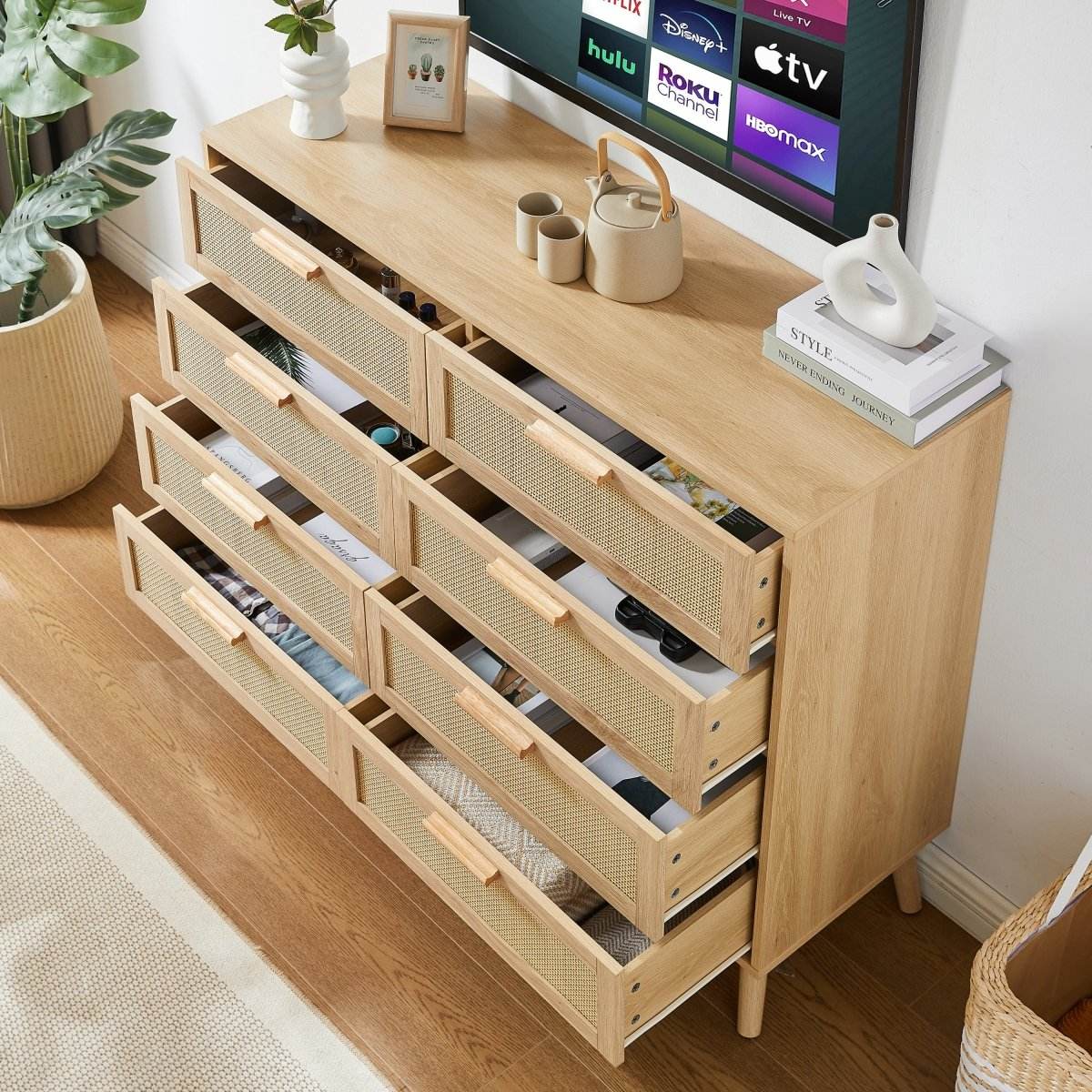 Natural Particleboard Cabinet With Rattan Drawers - Sleep Galleria