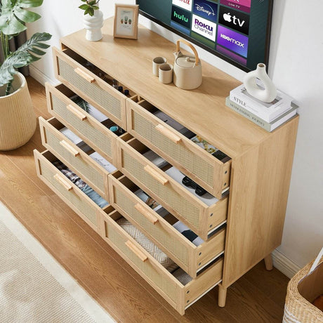 Natural Particleboard Cabinet With Rattan Drawers - Sleep Galleria