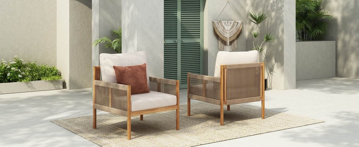 Set Of 2 Modern Outdoor Woven Lounge Chairs With Cushions - Slumberine - Sleep Galleria
