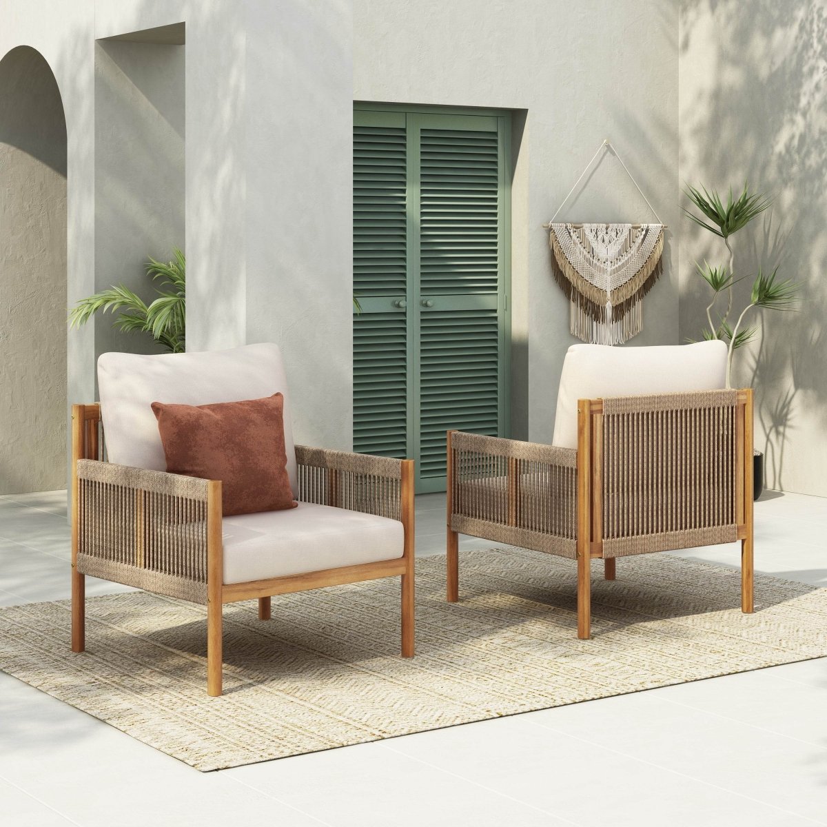 Set Of 2 Modern Outdoor Woven Lounge Chairs With Cushions - Slumberine - Sleep Galleria