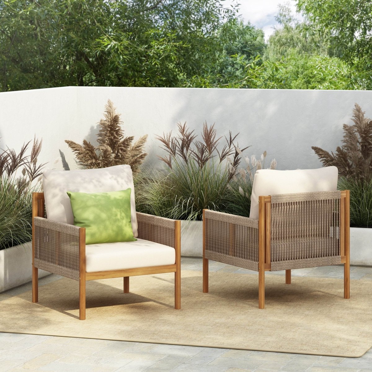 Set Of 2 Modern Outdoor Woven Lounge Chairs With Cushions - Slumberine - Sleep Galleria