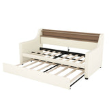 Twin PU Leather Daybed With Trundle Charging Station And LED Light - Sleep Galleria