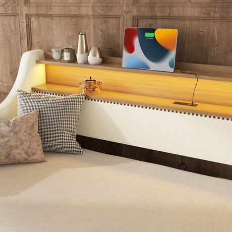 Twin PU Leather Daybed With Trundle Charging Station And LED Light - Slumberine - Sleep Galleria