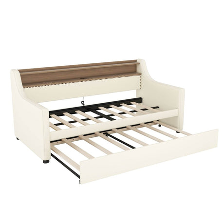 Twin PU Leather Daybed With Trundle Charging Station And LED Light - Slumberine - Sleep Galleria