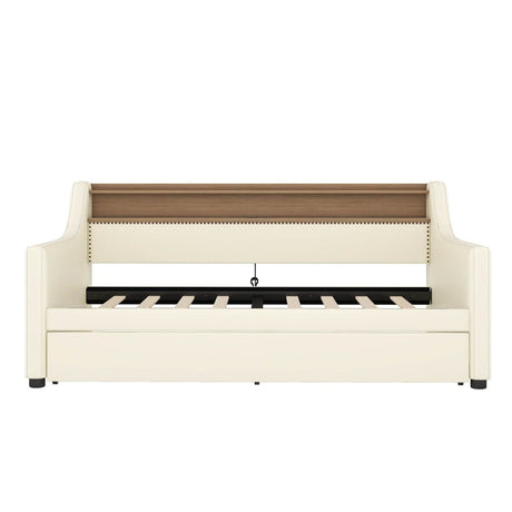 Twin PU Leather Daybed With Trundle Charging Station And LED Light - Slumberine - Sleep Galleria