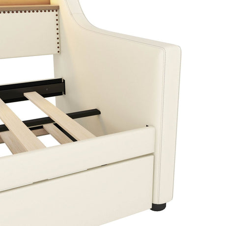 Twin PU Leather Daybed With Trundle Charging Station And LED Light - Slumberine - Sleep Galleria
