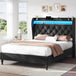 Corduroy Upholstered Platform Bed Frame with LED Lighting and Charging Station - Somnio - Sleep Galleria