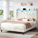 Corduroy Upholstered Platform Bed Frame with LED Lighting and Charging Station - Somnio - Sleep Galleria