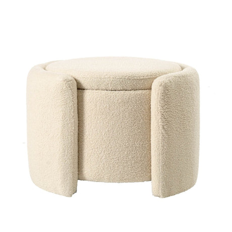Round Storage Ottoman Soft Teddy Wool Footstool - Somnio - Sleep Galleria
