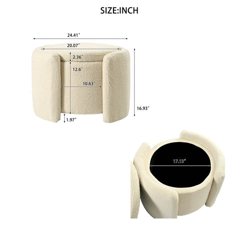 Round Storage Ottoman Soft Teddy Wool Footstool - Somnio - Sleep Galleria