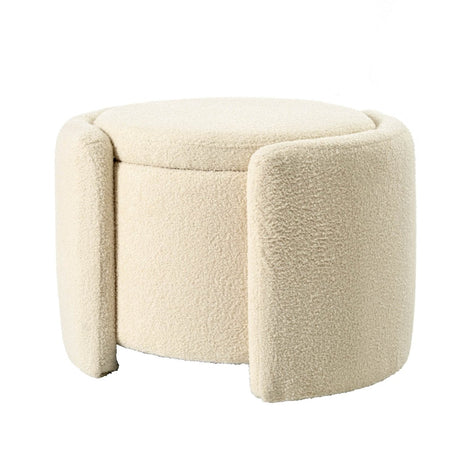 Round Storage Ottoman Soft Teddy Wool Footstool - Somnio - Sleep Galleria