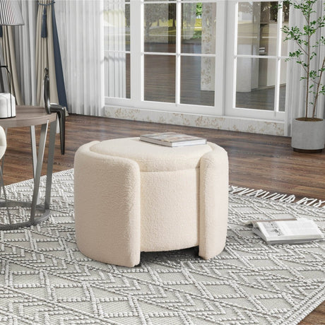 Round Storage Ottoman Soft Teddy Wool Footstool - Somnio - Sleep Galleria
