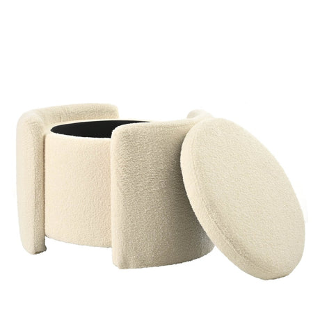 Round Storage Ottoman Soft Teddy Wool Footstool - Somnio - Sleep Galleria