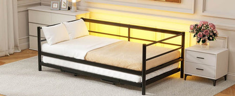 Twin Metal Daybed With LED Lighting And Adjustable Trundle - Somnio - Sleep Galleria