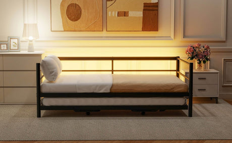 Twin Metal Daybed With LED Lighting And Adjustable Trundle - Somnio - Sleep Galleria