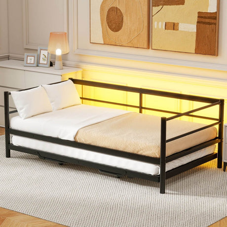 Twin Metal Daybed With LED Lighting And Adjustable Trundle - Somnio - Sleep Galleria