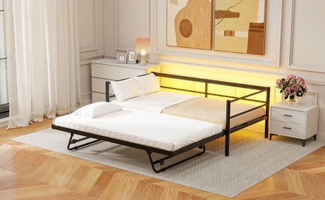 Twin Metal Daybed With LED Lighting And Adjustable Trundle - Somnio - Sleep Galleria
