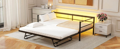 Twin Metal Daybed With LED Lighting And Adjustable Trundle - Somnio - Sleep Galleria
