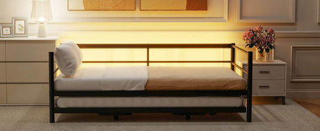 Twin Metal Daybed With LED Lighting And Adjustable Trundle - Somnio - Sleep Galleria