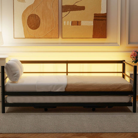 Twin Metal Daybed With LED Lighting And Adjustable Trundle - Somnio - Sleep Galleria
