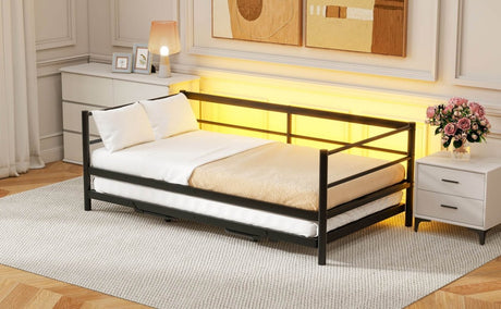Twin Metal Daybed With LED Lighting And Adjustable Trundle - Somnio - Sleep Galleria