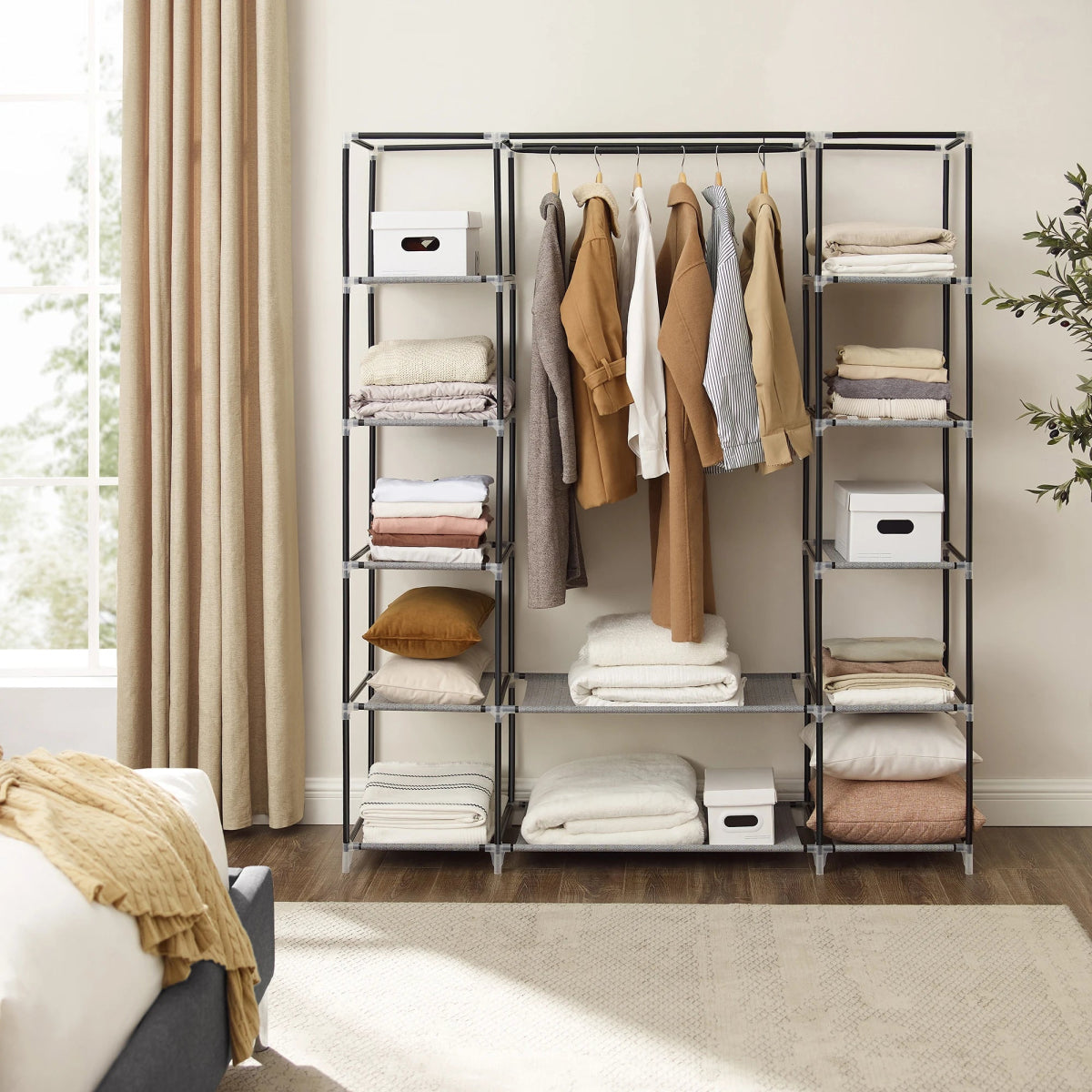 Portable Fabric Closet Wardrobe With Hanging Rod Organizer - SONGMICS - Sleep Galleria
