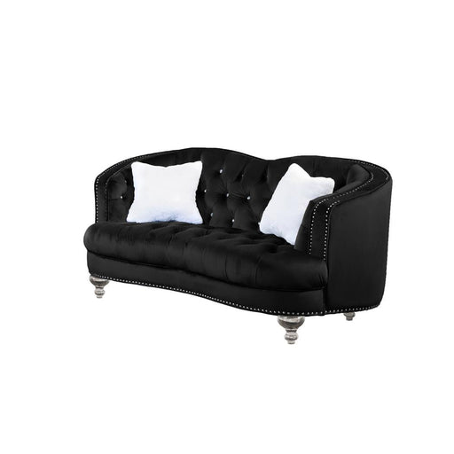 Ta Family Furn. Inc. Furniture > Home Furniture-Living Room Furniture-Seating Furniture-Guest Chairs & Sofas-Sofas & Loveseats Sets Camelback Tufted Faux Crystal Sofa & Loveseat in Black Velvet